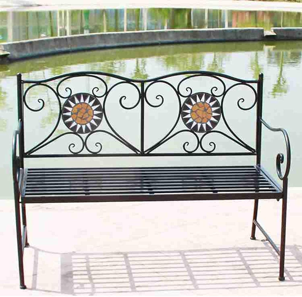 Terrace Park Bench Outdoor Bench, Weatherproof and Rusoof Cast Iron Garden Bench, 2-Seater Decorative Bench with Backrest and Armrests (Color : B (C)