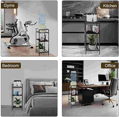 Miniatura 5 de Soporte dispensador de agua para botellas de 5 galones, 3 niveles, 32 pulgadas, metal con soporte para jarra de madera para botellas de agua de 1 a