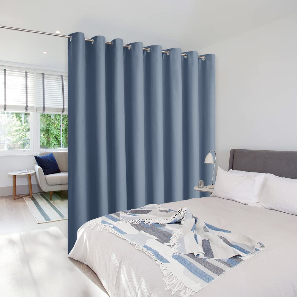 NICETOWN Closet Door Curtain, Room Separator Heavy Curtains Screens Partitions, Utter Blackout Extra Large Grommet Top Folding Room Dividers Curtain Panel (1 Piece, 9ft Tall x 15ft Wide, Stone Blue)