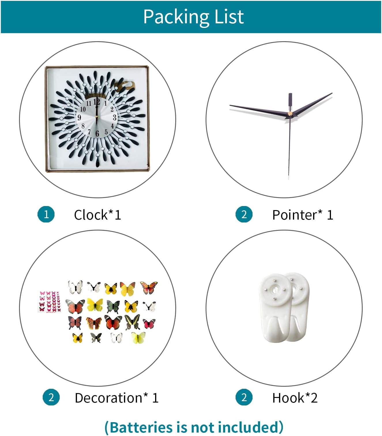 YIJIDECOR Wall Clocks for Living Room Decor Large Wall Clocks Battery Operated Silent Non-Ticking for Bedroom Kitchen Office Home Decorative 14 Inches Small Round Metal Black Crystal Wall Watch Clock