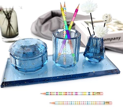 Miniatura 10 de HyzaPhix 2 moldes de resina para bolígrafo, molde de fundición epoxi, molde de silicona para florero, molde de caja de baratijas para contenedor de