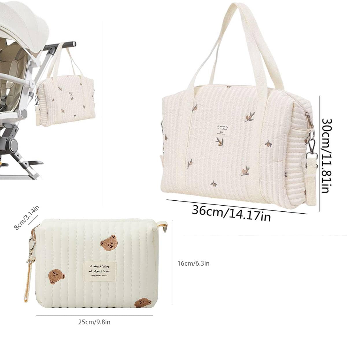 EHOTER Lot de 2 sacs fourre-tout à langer en coton matelassé motif dessin animé