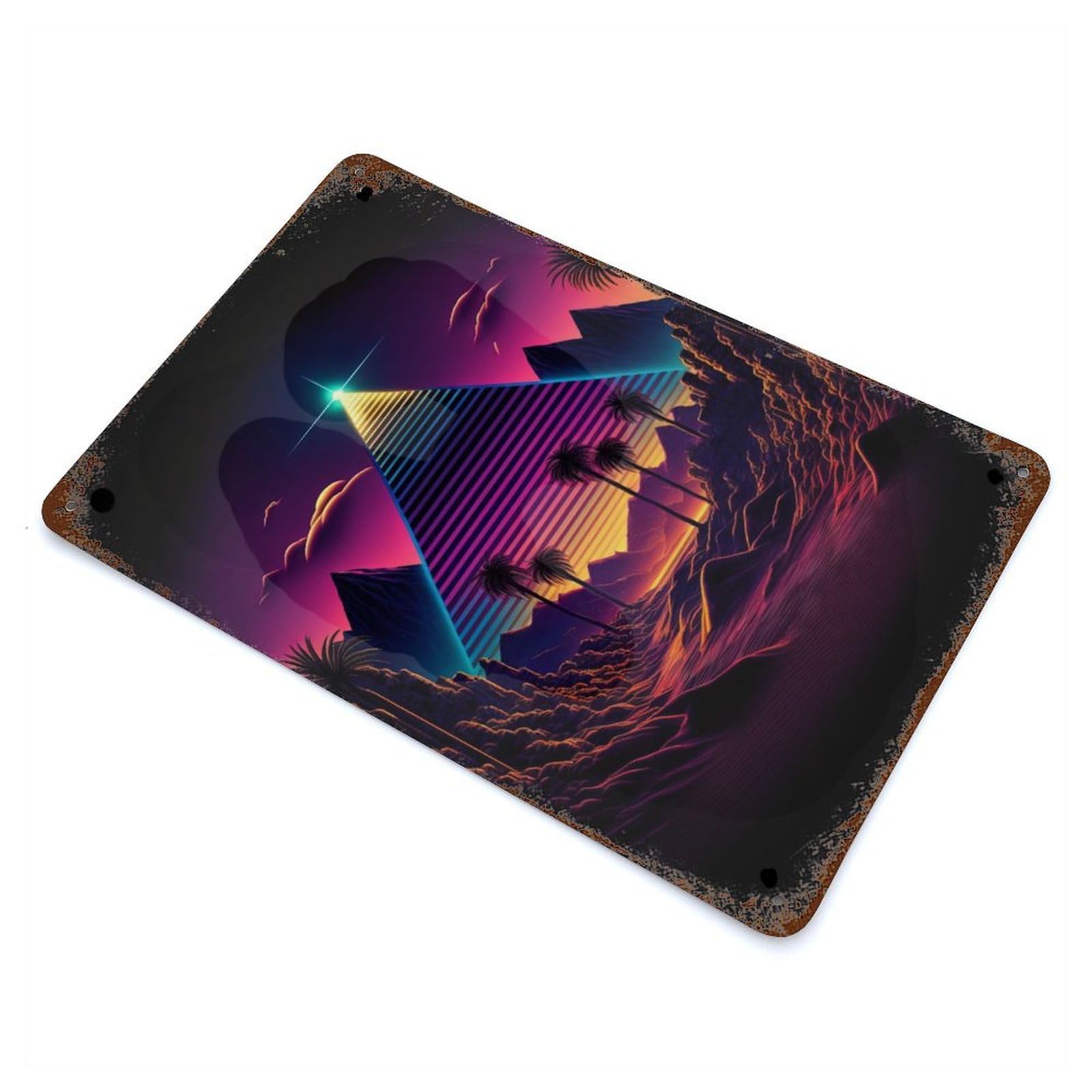 A Retrowave Pyramid Rustic Tin Plaque 11.8"x7.9", Ideal for Shed, Workshop And Garage Wall Decor