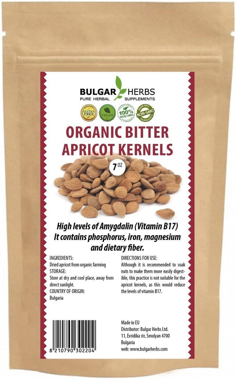 Organic Raw Bitter Apricot Kernels - Gluten Free - Vegan - The Best Bitter Apricot Seeds for B17 Vitamin - Made in The European Union - 7 Oz. 200g