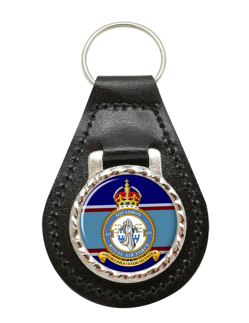 Giftshop Uk Unisex Black Leather And Silver Metal 635 Squadron, Raf Leather Key Fob
