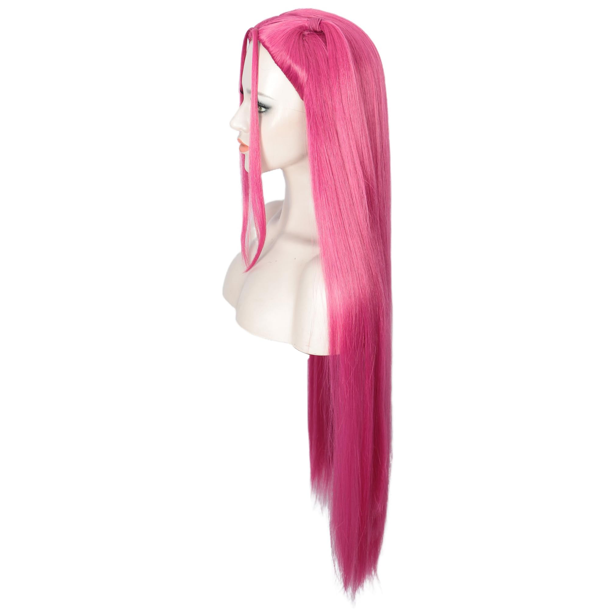 Linfairy Long Straight Red Pink Wig Halloween Costume Party Cosplay Anime Wig for Women (Pink), 54-61cm - Image 3