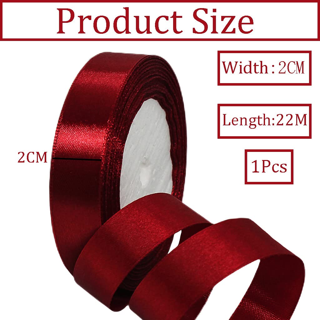 Nastro Di Raso Rosso Scuro 20mm X 22m (2 Rotoli) - Poliestere Satinato Per Decorazioni E Fai Da Te