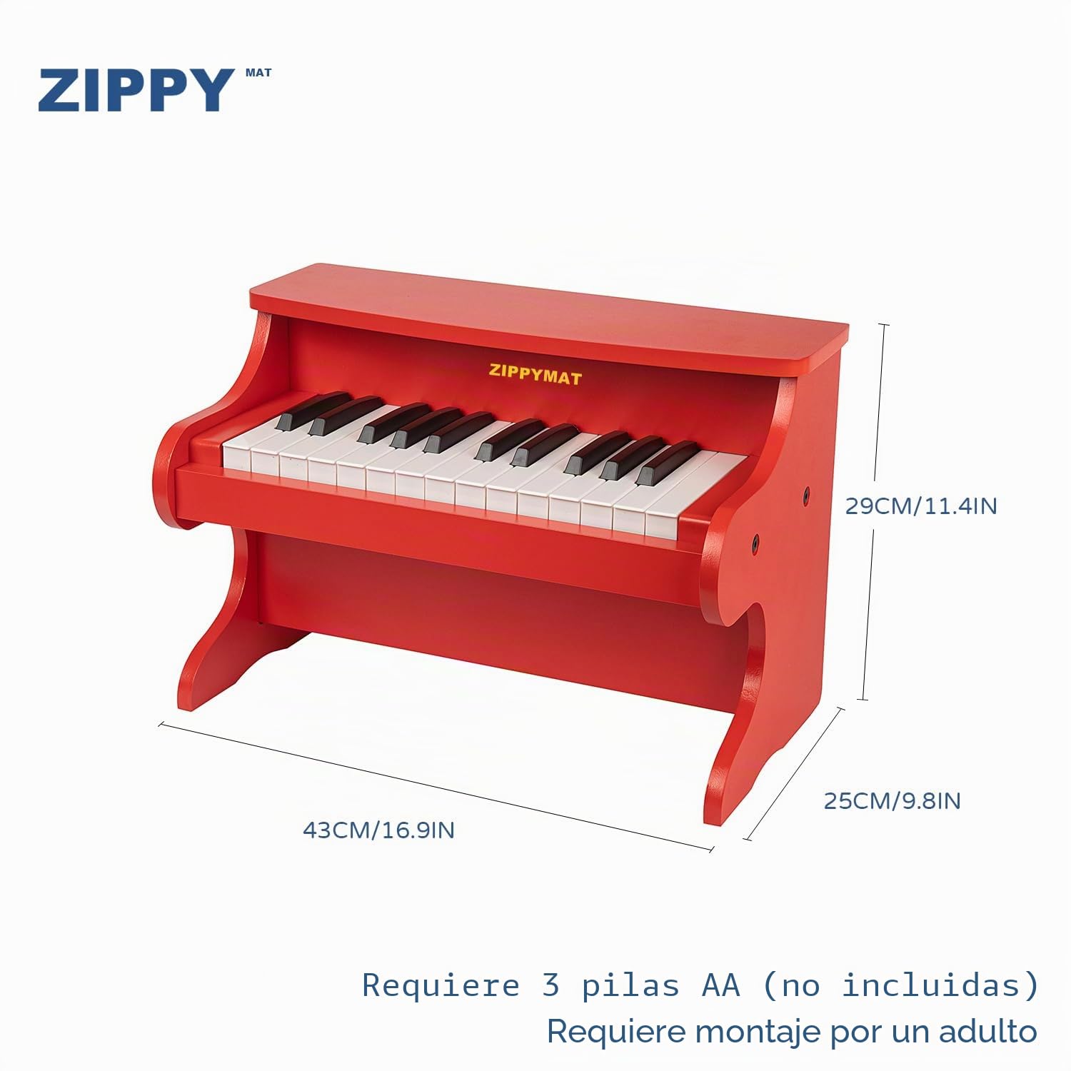 Teclado Digital para Niños - 25 Teclas, Mini Instrumento Musical Educativo, Piano de Madera para Pequeños y Niñas (Rojo)