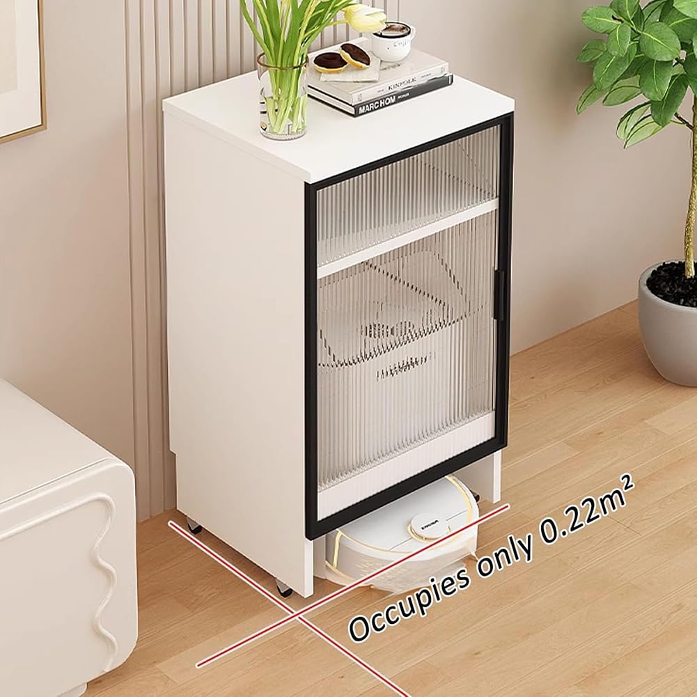 Gabinete De Almacenamiento De Vacío Para Robot Móvil, Gabinete De Soporte Para Robot De Vacío Con Puertas De Vidrio, Mesa Auxiliar De Varios Niveles Para Sala De Estar