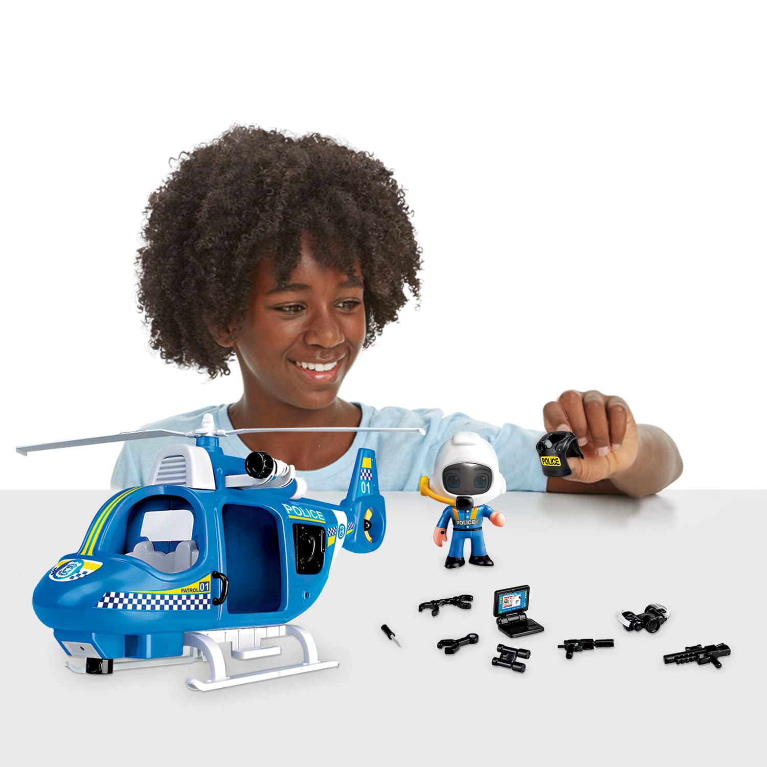 Action Heroes Hélicoptère de Police - Véhicule et Figurines pour Les Enfants à partir de 4 Ans