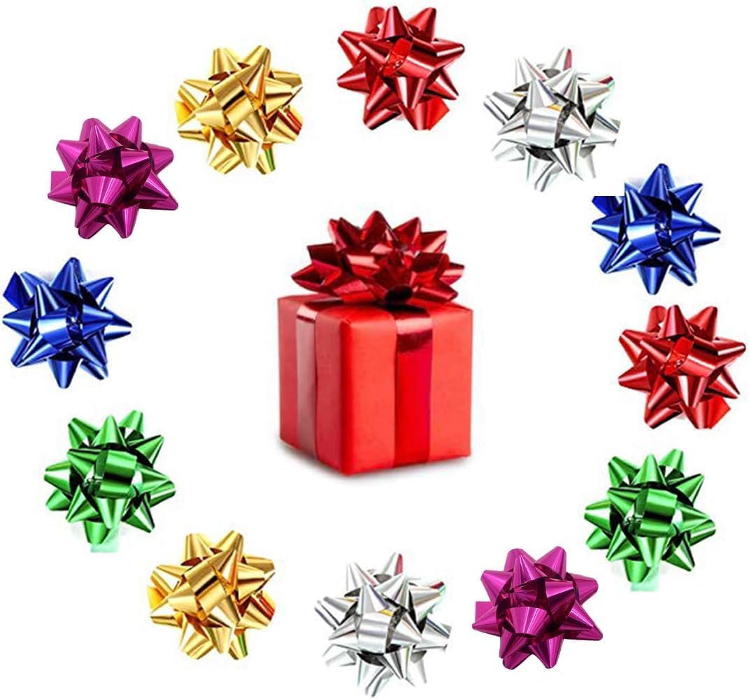 14 Pcs Small Star Bows for Gift Wrapping and Presents,Multiple coClour Christmas Bows,for Parties, Birthdays, Weddings or Other Holidays