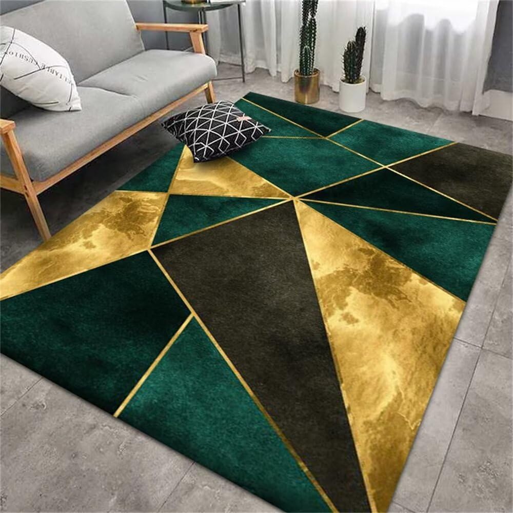 Tapis extérieur design vert et doré géométrique chic 50x80