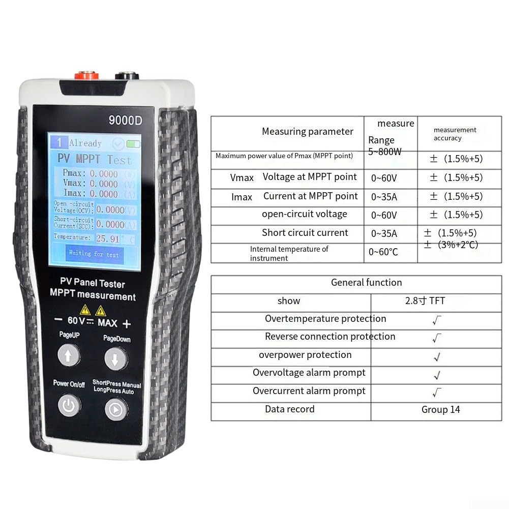 Testeur Panneau 800W MPPT pour précis Écran 2.8" Testeur Panneau