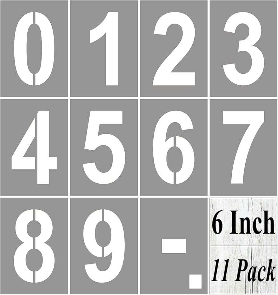 Amazon.com: 6 Inch Large Number Stencils for Painting - 11 Pack Number Stencil Templates for Curb Address, Cakes, Cookies, Mailboxes and Crafts, Reusable House Numbers Stencils for Wood Signs & Cement Wall
