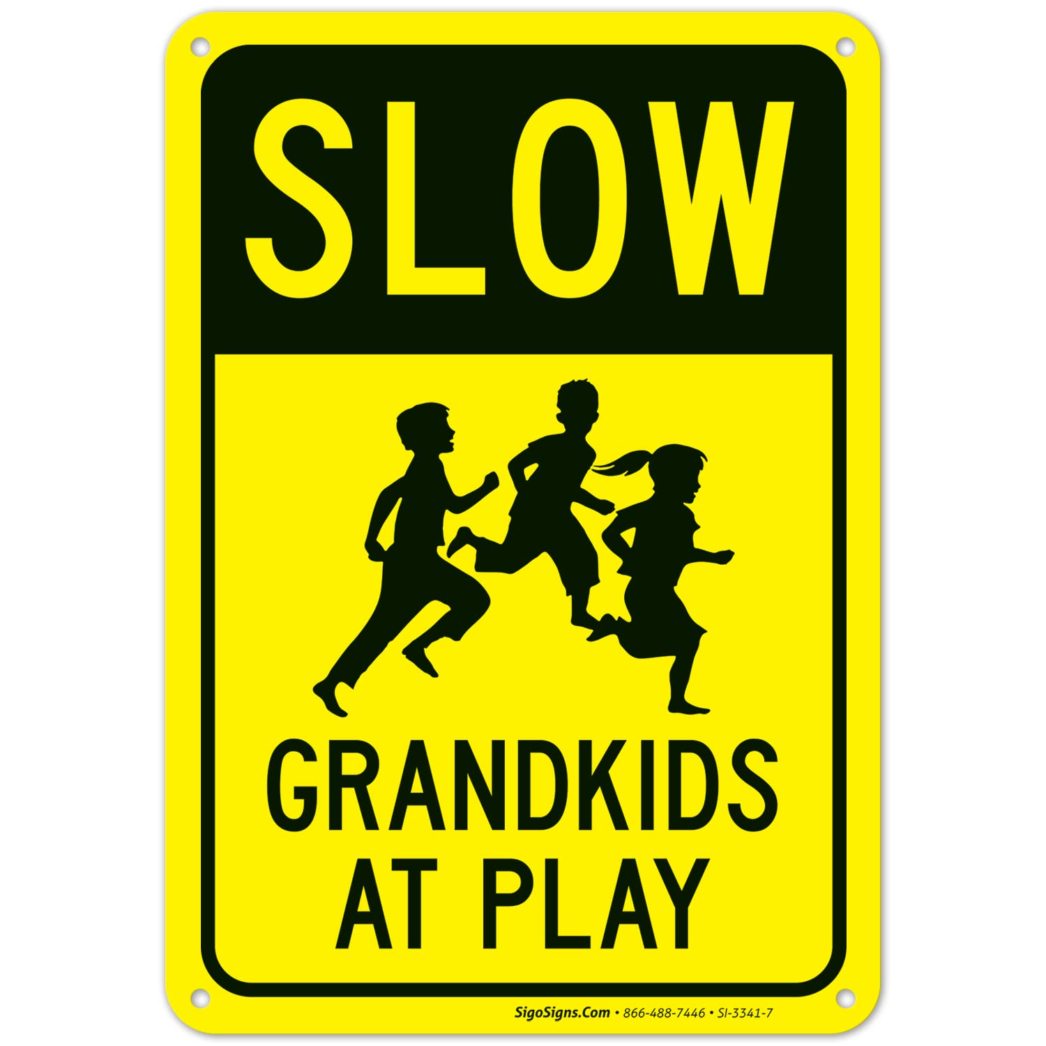 Slow Grandkids at Play with Running Children Sign, Traffic Sign