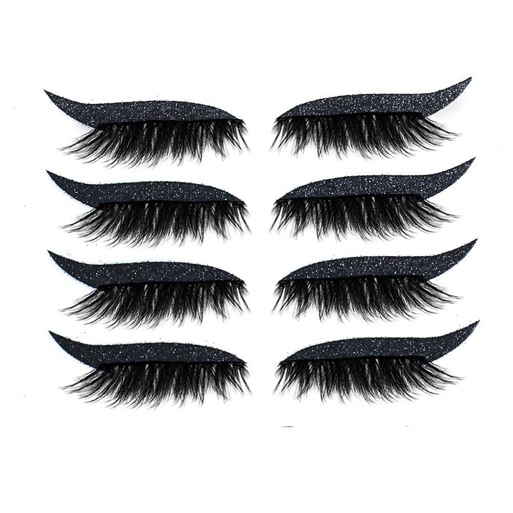 FreshWater 4 Pair Natural Fluffy Wispies Cross False Eyelashes, Winged Eyeliner Stickers