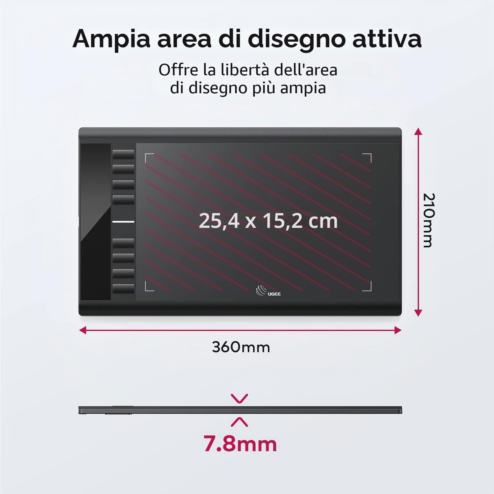 UGEE M708 Tavoletta Grafica, Tavola Grafica 10x6 Pollici, Tavola Ultrasottile con Penna senza Batteria, Pad Digitale per Win/Mac/Chrome, Nero