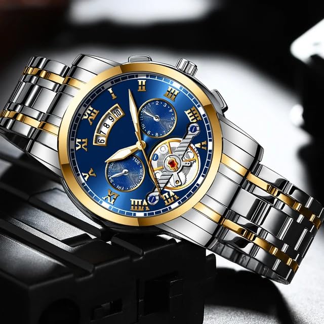 Image of KITCONE Multicolour Dial Analogue Men's Wrist Watch with Date Calendar, Metal Case and Strap -FBBH1