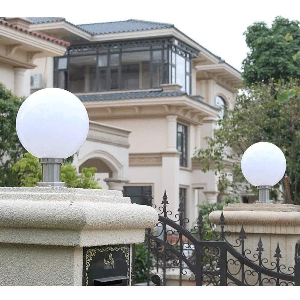 Lampa Słupki Nowoczesna Lampa Zewnętrzna Globe Kolumna Ze Stali Nierdzewnej Biały Klosz Akrylowy Lampy Słupkowe Wodoodporne E27 Zewnątrz i Drogę(25 * 36cm)