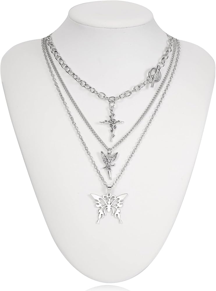 Amazon.com: 10 Pcs Y2k Necklace Set for Women, Silver Necklace Set