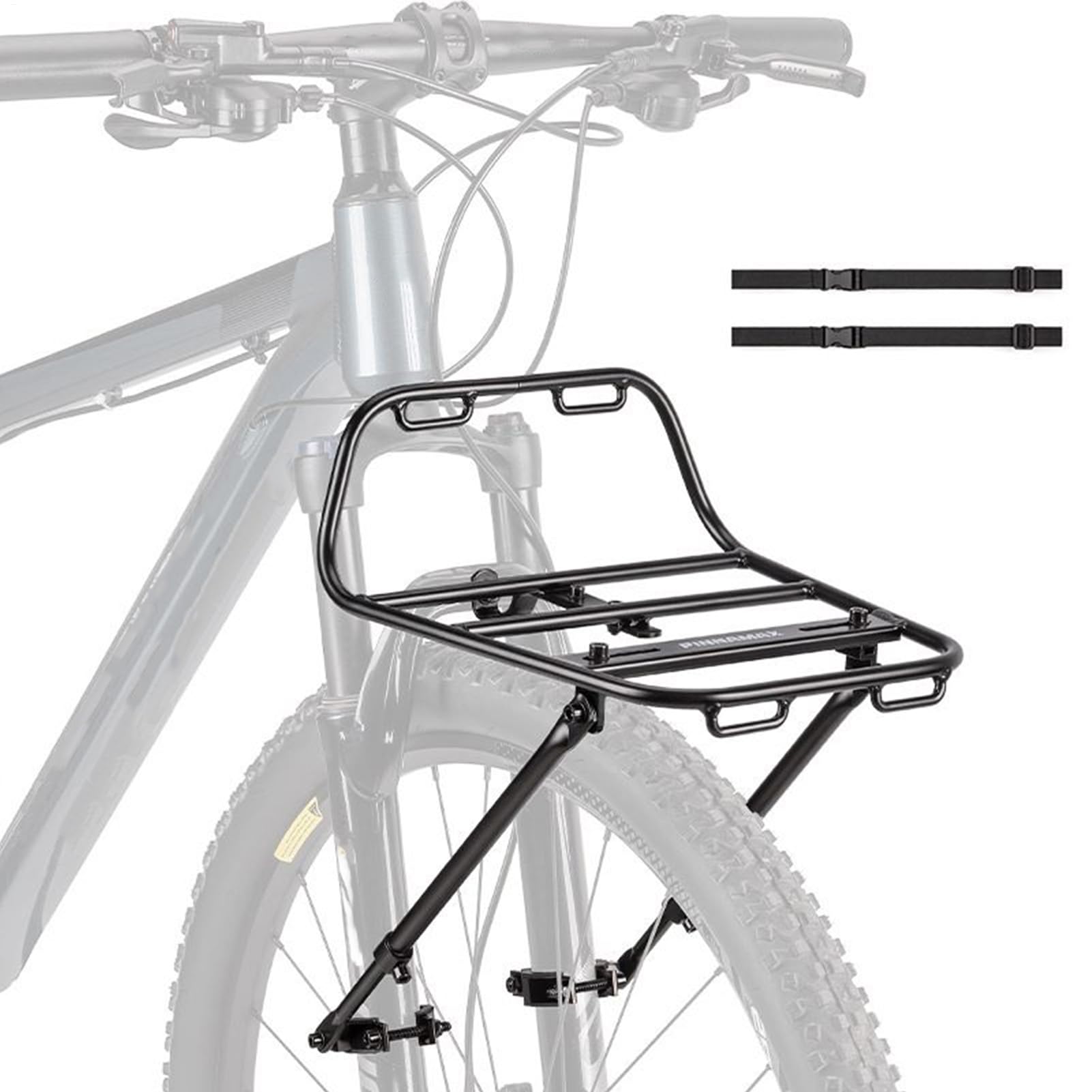Przedni Bagażnik Rowerowy Aluminiowy Do Przechowywania Oraz Nośnik | Bagażnik Rowerowy z Paskami Dla Kolarstwa, Jazdy Na Rowerze, Mobilności, Drogi, Garażu, Ściany, Parkowania, Plaży