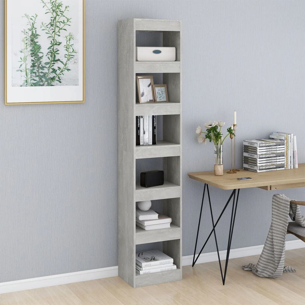 Bücherregal Betongrau 40x30x198 cm Holzwerkstoff, Raumteiler und Standregal mit viel Stauraum, fächer für Bücher, Ordner und Zubehör, platzsparend im Wohnzimmer oder Büro