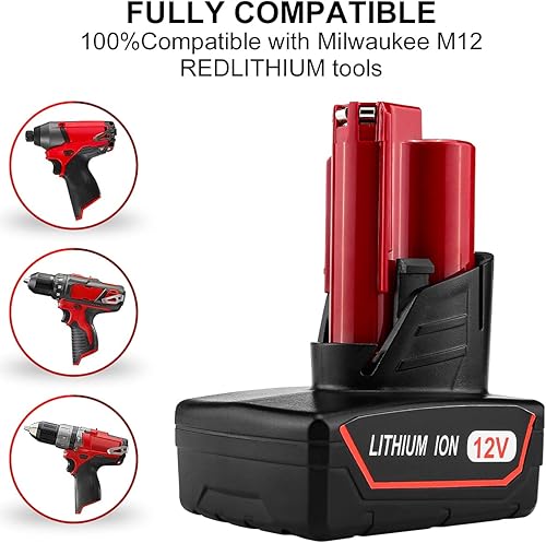 Miniatura 2 de Energup Paquete de 2 baterías y cargador de repuesto de 6.5Ah 12V para Milwaukee M 12, para 48-11-2440 48-11-2411 48-11-2410, con cargador
