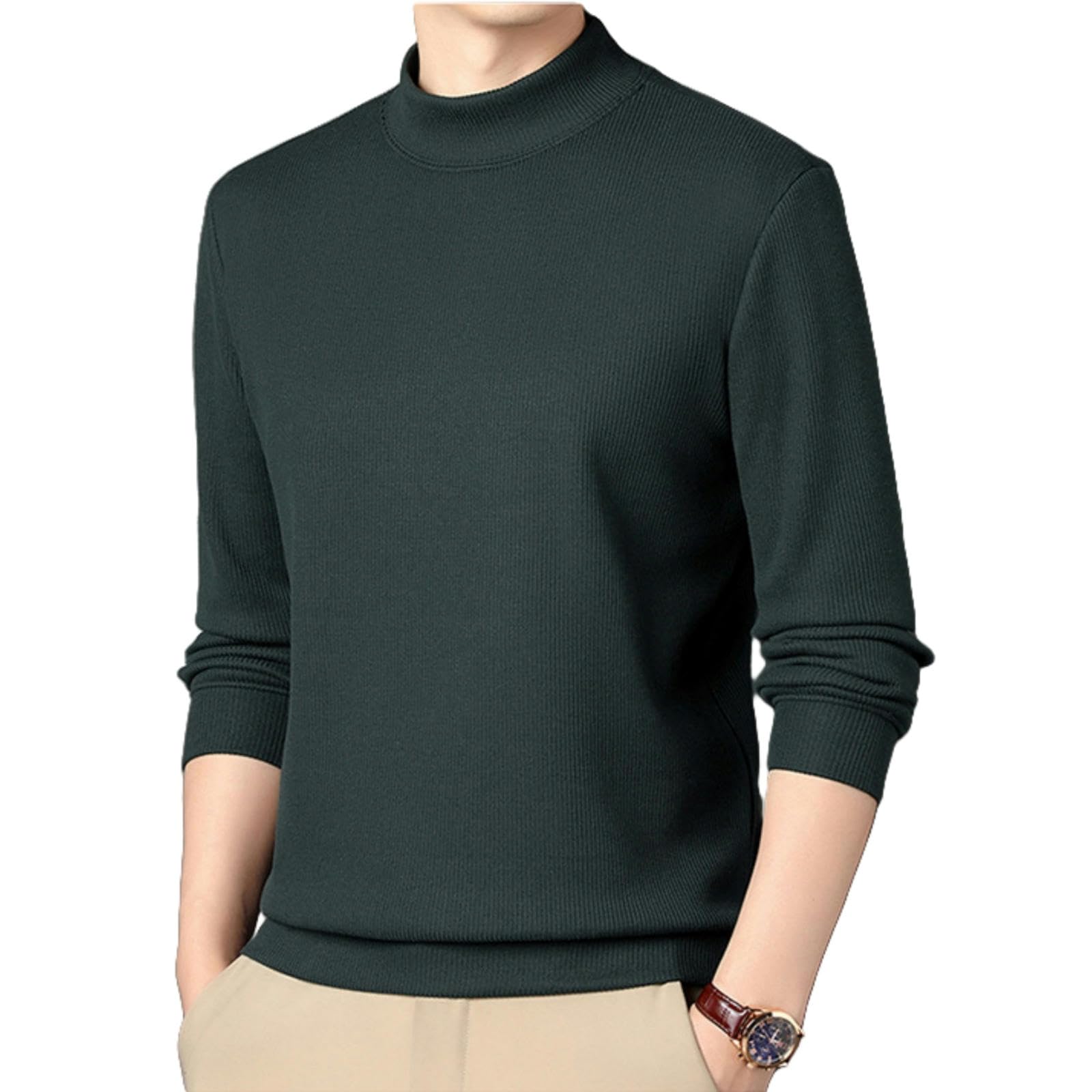 Jersey Hombre Jersey De Hombre De Tejido Espeso Ropa Interior Térmica De Invierno-Verde Oscuro-XL