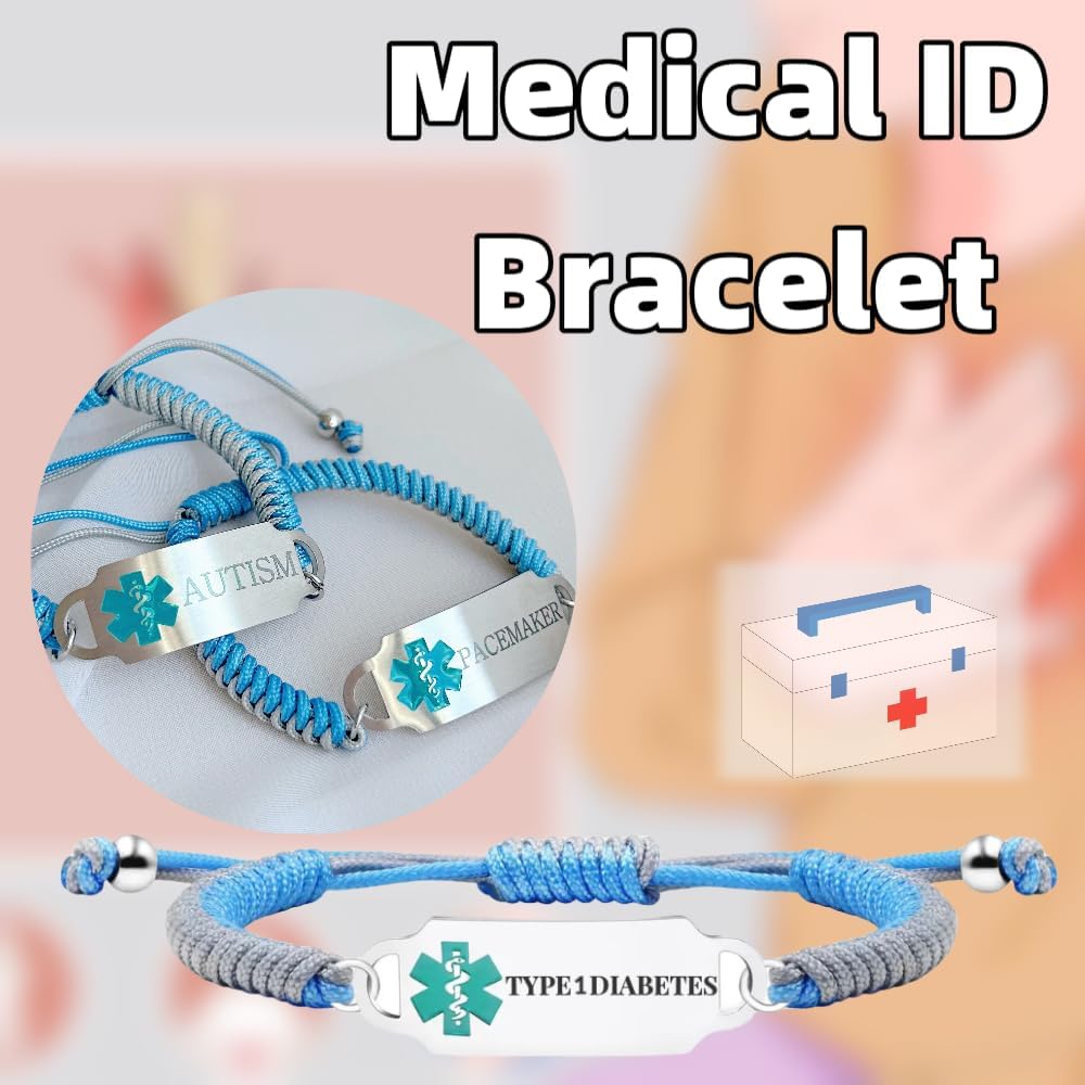 RENYILIN Medical Alert ID Emergency Rescue Bracelet, Blue | Hand-Woven, Adjustable