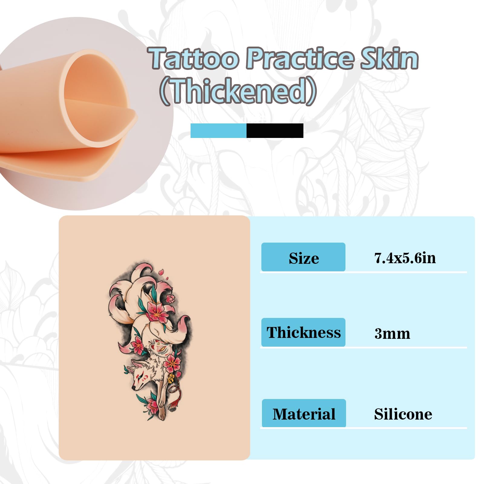 Emalla 3pcs Tattoo Fake Skin with 20pcs Transfer Paper set Tattoo Practice Skin and Stencil Paper for Beginners and Artists - Image 2