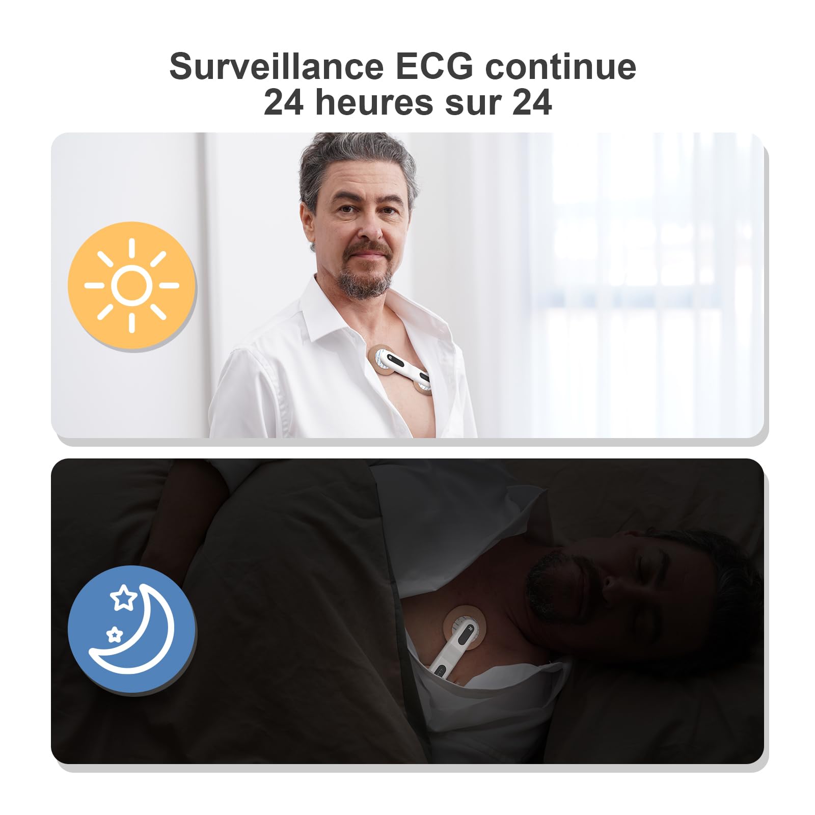CheckMe ER1 Moniteur ECG Portable 24H pour Usage Domestique, Analyse ECG AI Holter ECG avec écran OLED, Fonction Marqueur D'événement ECG, Compatible avec Les Électrodes à pression de 4 mm