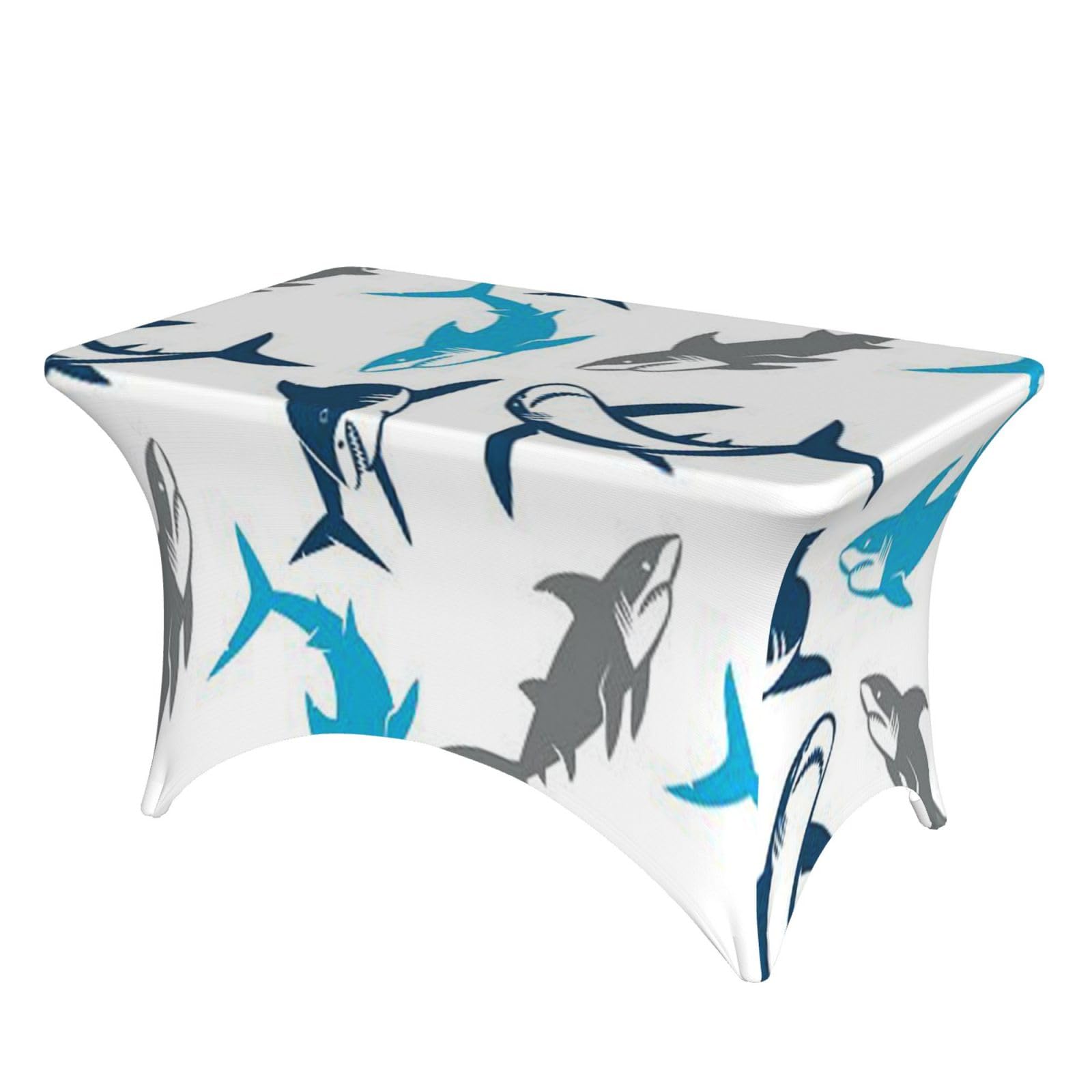 Dcehgew Sharks 4Ft Spandex Rectangular Table Cloth, Printed Fitted Elastic Tablecloths Washable Table Cover For Event, Wedding, Banquet & Party
