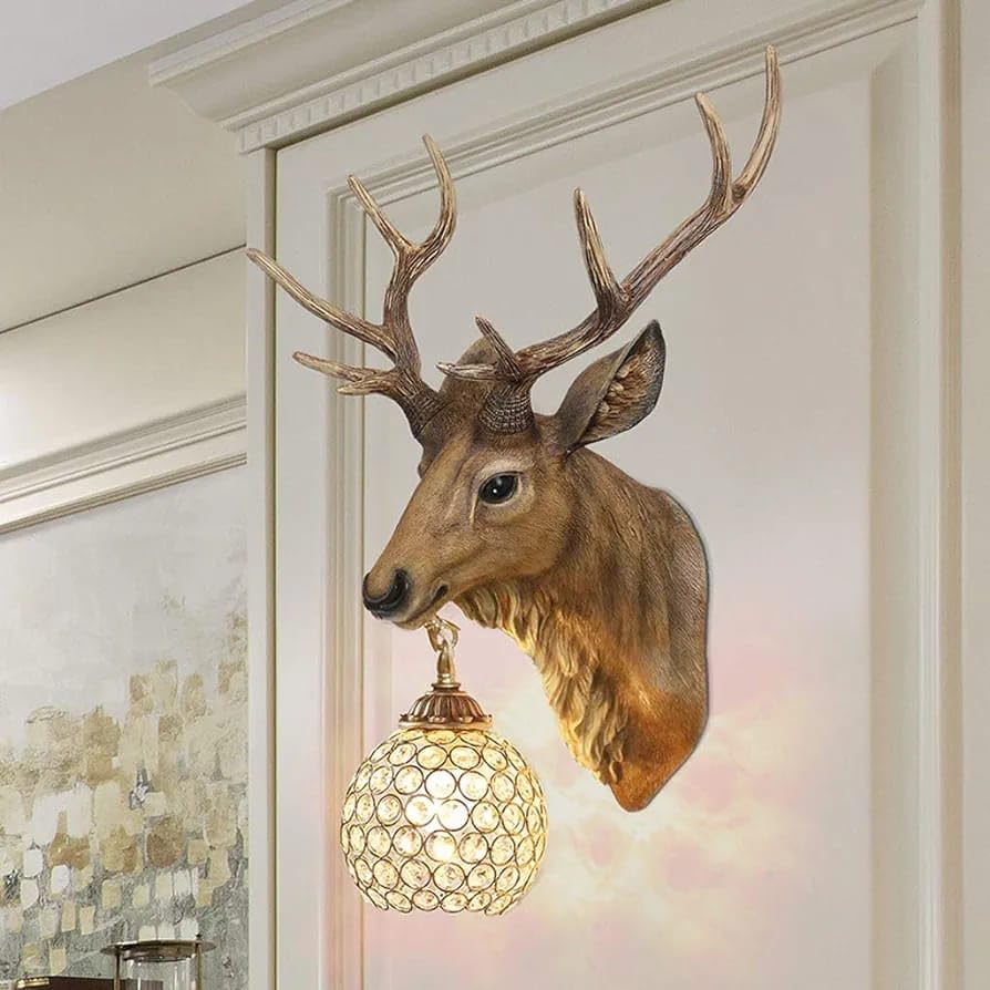 Deer Head Wall Mounted Antique Decorative Wall Scone Light Lamp for Living Room,Bedroom,Kids Room and Office Wall Decoration