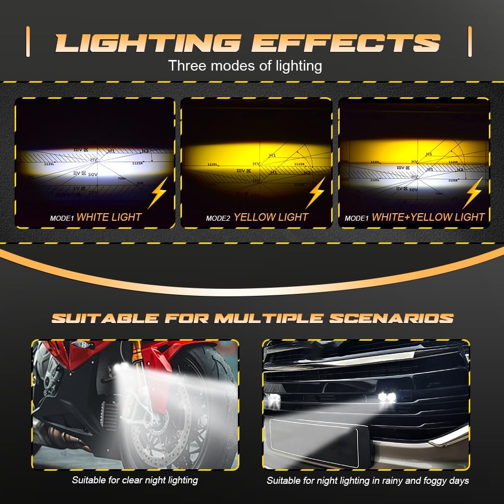 Luz Delantera de Motocicleta Faros Plus 2 uds luz blanca y amarilla faros auxiliares para automóvil 12V-24V foco LED luces Led para motocicleta