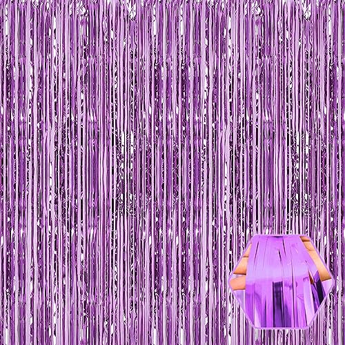 Image of 6 Pack Light Purple Foil Fringe Curtain Backdrop, 3.28Ft x 8.2Ft Metallic Tinsel Foil Fringe Streamer Curtains for Photo Booth, Christmas Day, Thanksgiving, Wedding, New Year Party Decorations
