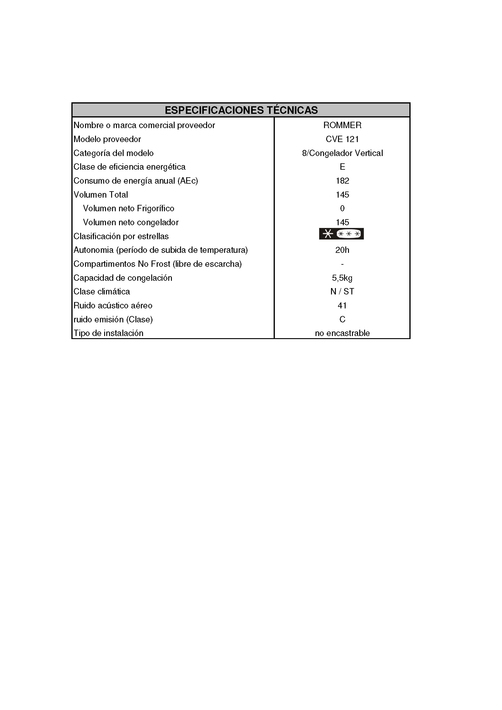 Congelador Vertical Rommer CVE 44, Capacidad 168 Litros, Color Blanco