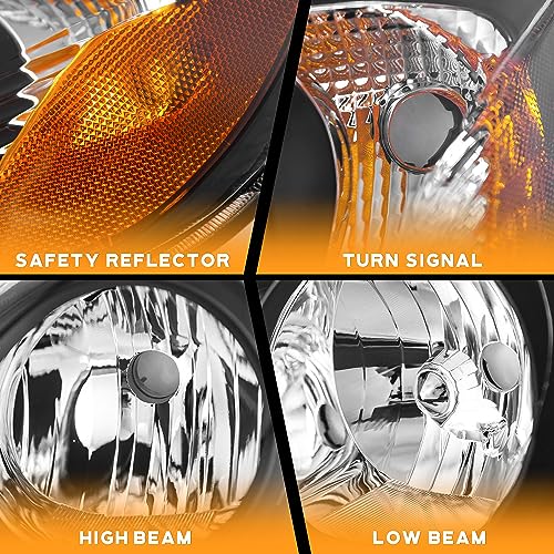 Image of WEELMOTO Headlights for 2003-2008 Toyota Corolla Halogen Headlamp Assembly | Clear Lens Black Housing Amber Reflector, Left+Right Side, Plug-and-Play, Halogen Headlamps, OEM: 81150-02360, 81110-02370