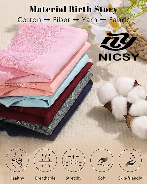 Image of NICSY Women's Panties Full Coverage Soft Touch Cotton Elastane Stretch Lace Underwear Styled Hipster with StayFresh Panty for Women Combo Pack