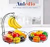 Auledio Iron Canasta de Frutas y Verduras de 2 Niveles para Encimera con Colgador para Bananas, Negro, 64 onzas 5