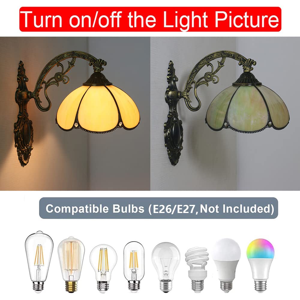 Lampada da Parete in Stile Tiffany, Larga 20,3 cm, con Vetro ambrato, Stile retrò, Decorativa, con Attacco E27, Ideale per Soggiorno, Camera da Letto e Sala da Pranzo.