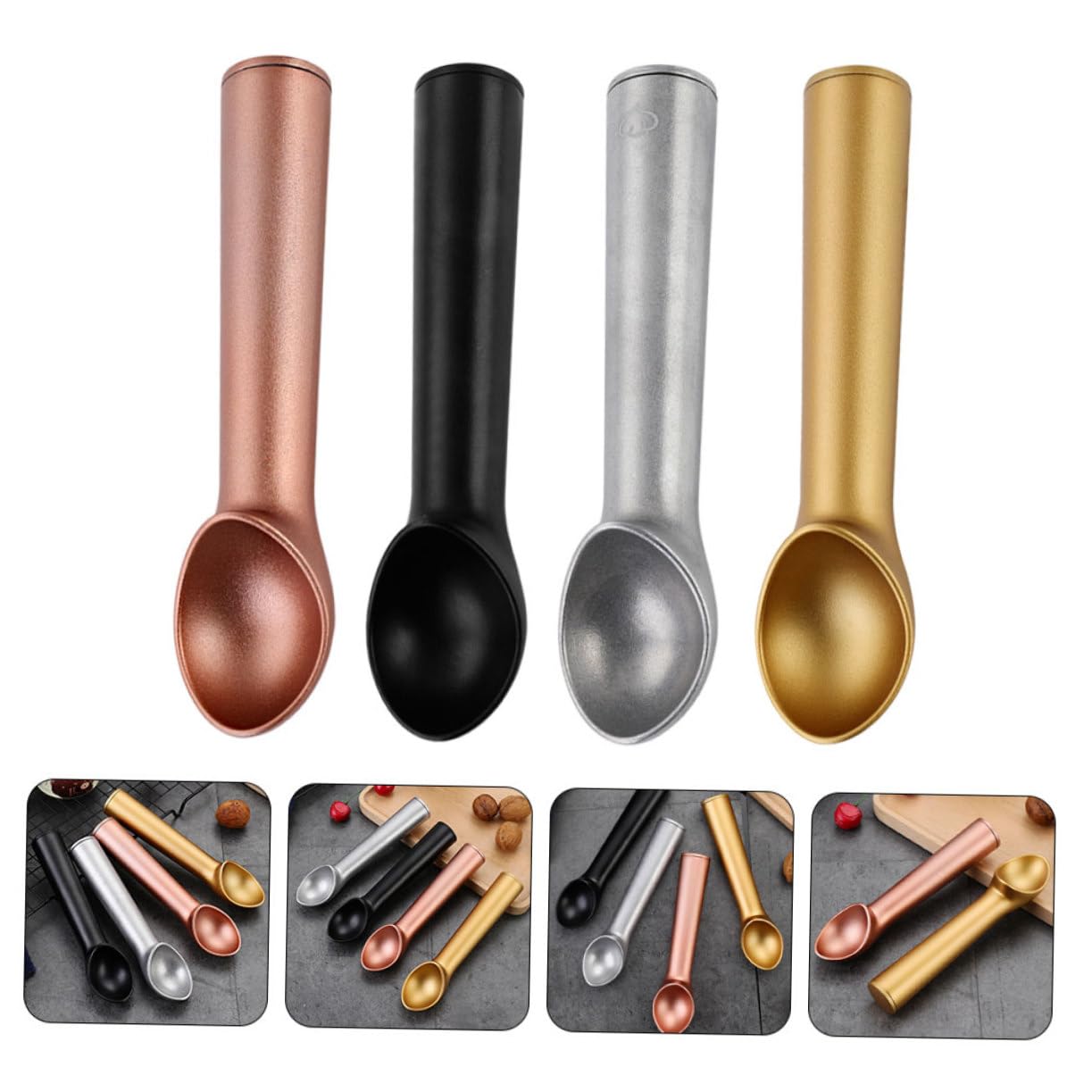 4 Pièces Cuillère à Glace Aluminium Cuillère à Crème Glacée pour Fruits et Desserts