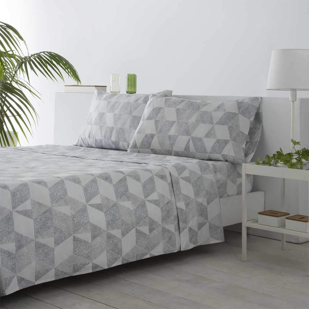 COTTON ARTean Juego sábanas Cama 150 Microfibra cepillada CUDILLERO Gris | Incluye 4 piezas: encimera, bajera ajustable, 2 fundas de almohada. Certificado OEKO-TEX