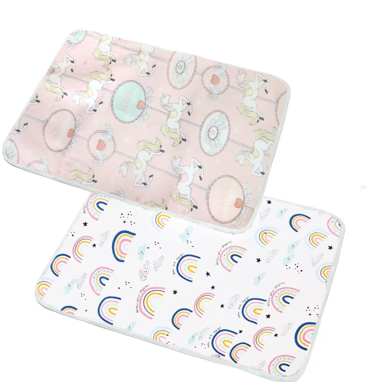 Baby Wickelunterlage 2 Stück, Waschbar Säugling Wickelunterlage für Babys und Kleinkinder, Wasserdicht Atmungsaktiv Wiederverwendbare Wickelauflagen Changing Mat(Regenbogen, 50x70cm)