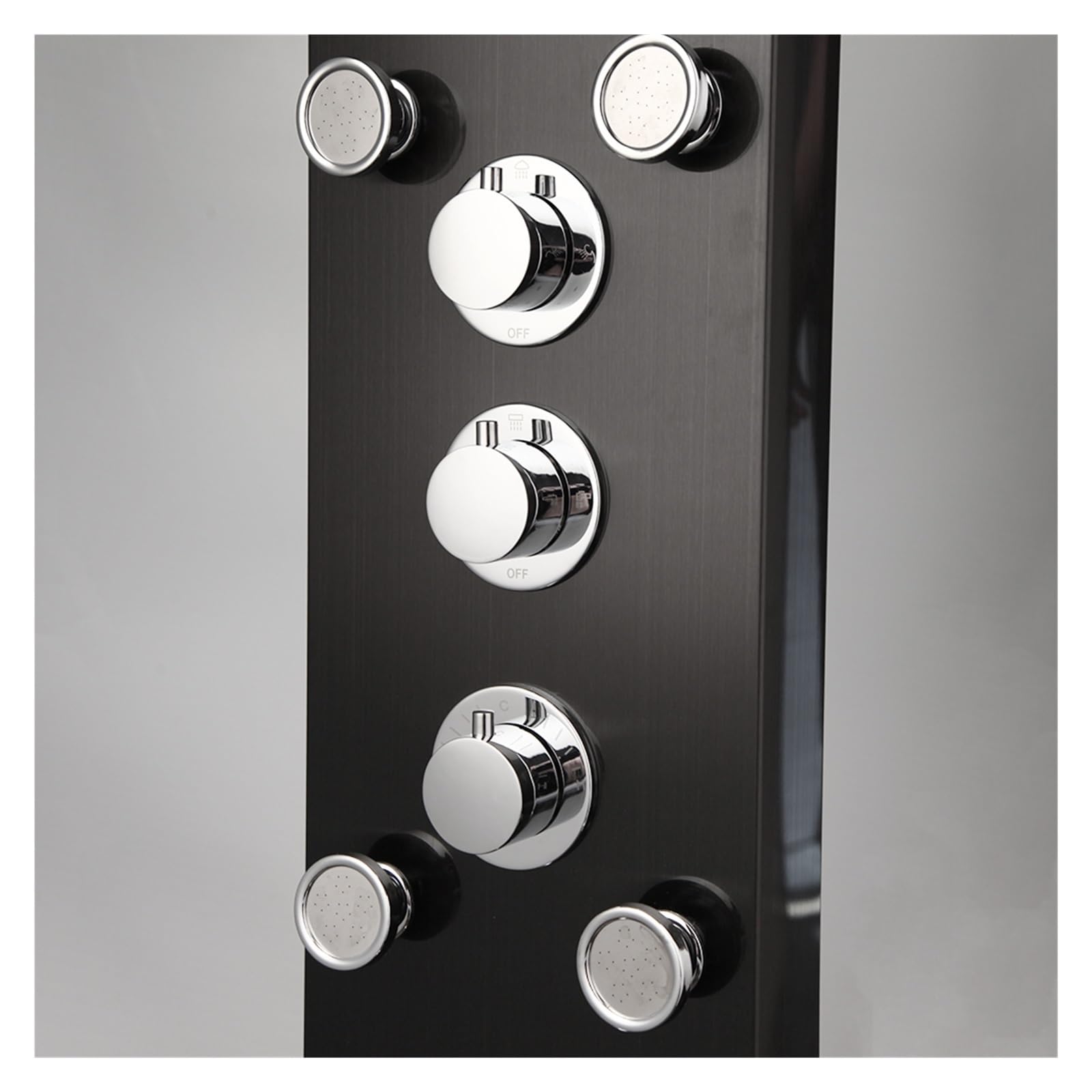 Thermostatisches Duschset mit intelligenter Armatu Dunkelgraues Nickel-gebürstetes Digitaldisplay-Duschpaneel, Säulen-LED-Regen-Wasserfall-Dusch-Spa-Düsen, Bad-Duschmischer-Wasserhahn ( Color : Dark G