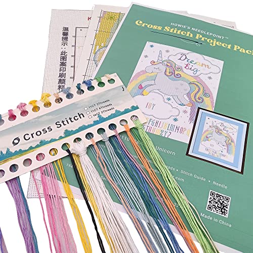 Image of Howie's Needlepoint Cross Stitch Kits, 14CT Pre-Printed Pattern Needlepoint Kits, Full Range of Stamped Starter Kits (Rainbow Unicorn, 11.8 x 15 Inch)