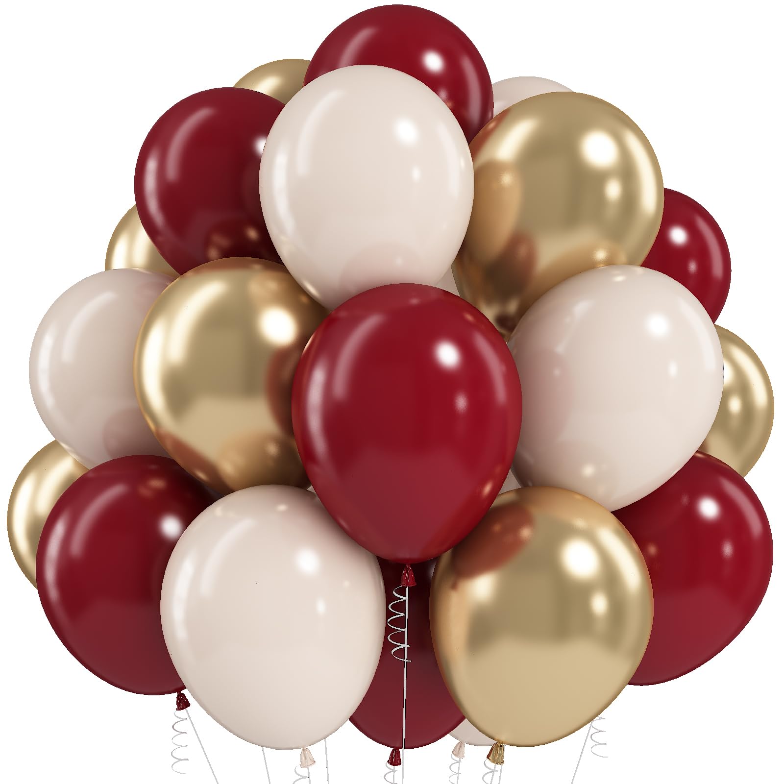 Jobkoo Burgundy Gold Balloons 60 PCS Dark Red Wine White Sand Beige Latex Balloon Maroon Wine Red Metallic Balloons for Women Birthday Baby Shower Wedding Bachelorette Graduation Party Decorations Red Gold Beige