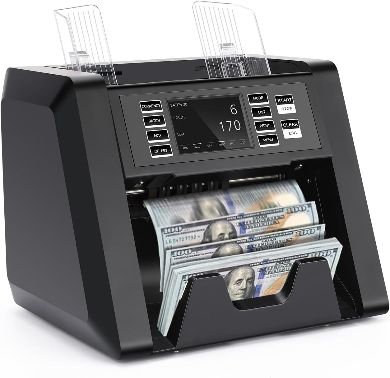 N30 Money Counter Machine Mixed Denomination, Multi Currency Value Count, CIS/UV/MG/IR Counterfeit Detection, Printer Enabled Cash Counter for Business