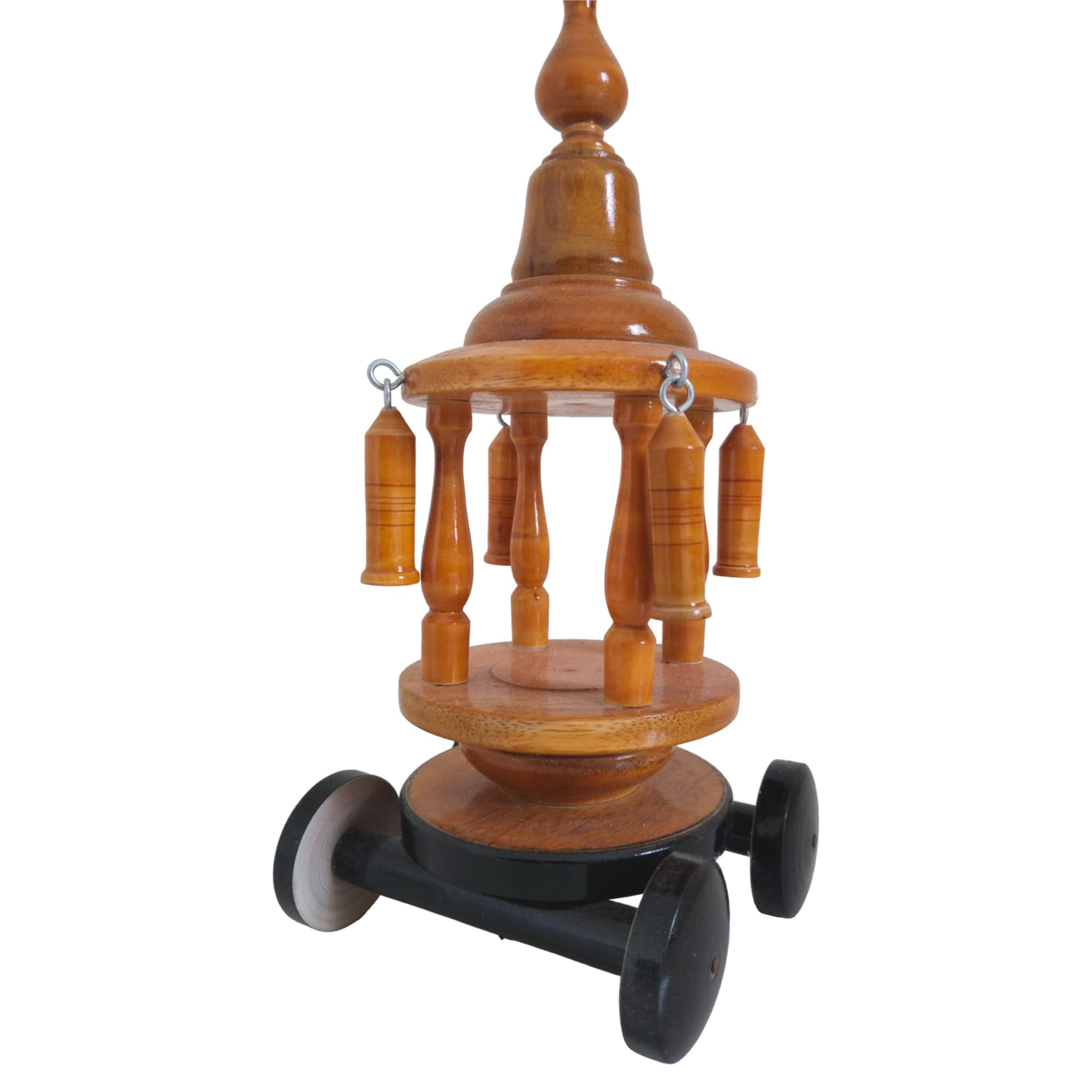 Handcrafted Wooden Temple Car, Miniature Chariot for Pooja Room, Traditional Home Decor with Wheels, Brown-image-15