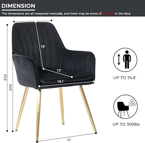 Miniatura 3 de Gold Thumb Juego de 2 sillas de comedor de terciopelo con respaldo medio, sillón moderno de ocio con patas chapadas en oro, silla tapizada para sala