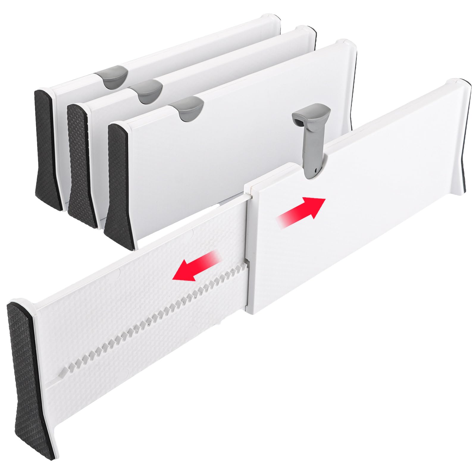 Set di 4 separatori per cassetti, regolabili, 33-55 cm, altezza 12,5 cm, organizzatore per cassetti, in plastica, per vestiti, cucina, camera da letto, cassettiera, bagno